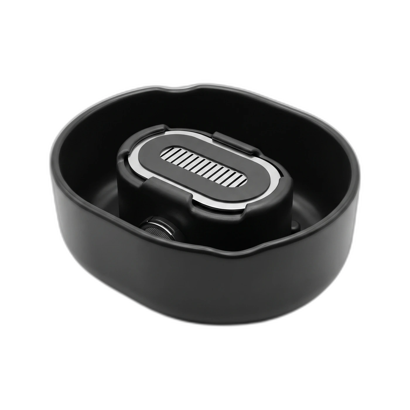 Razor Rinser® in black: a razor pumping on the jet module in water, looping.